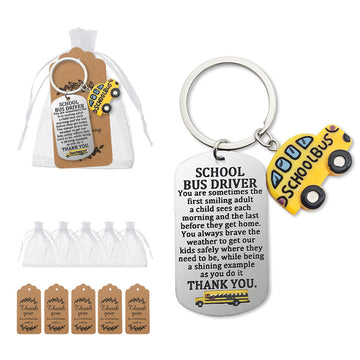 School Bus Driver Dog Tag Keychain Stainless Steel Charm