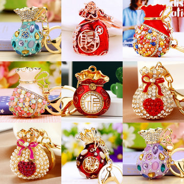 Jeweled Fortune Pouch Keychain Collection in Sixty-Seven Options