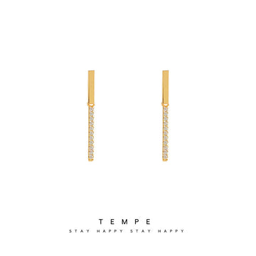Gold Vertical Bar Drop Stud Earrings Pave CZ Drops