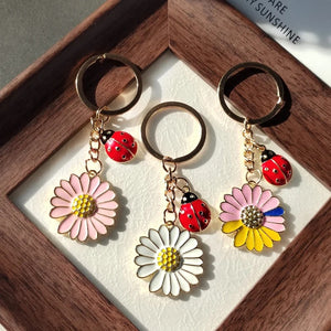 Enamel Daisy Ladybug Keychains Gold Key Ring 3 Colors