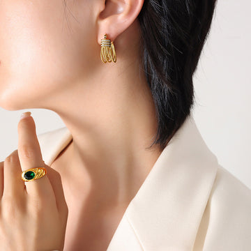 Gold Multi Strand Rope Hoop Earrings Zircon Band Detail