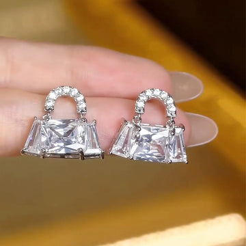 Silver Tone Crystal Handbag Stud Earrings Jewelry Piece