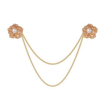 Gold Tone Camellia Crystal Pearl Look Four Designs Metal Brooch Pin