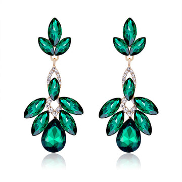 Aqua Green Green Leaf Teardrop Tassel Crystal Four Designs Metal Dangle Earrings