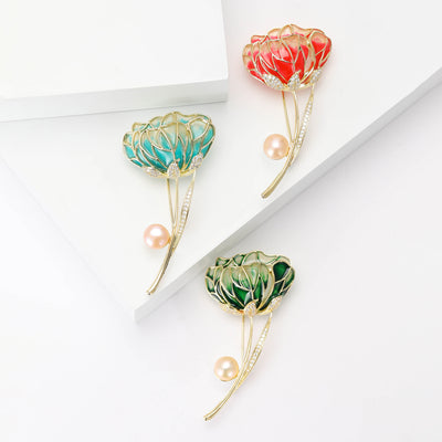 Enamel Flower Brooch front view on a plain background