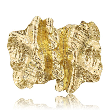 Textured Abstract Rectangle Brooch in Polished Metal