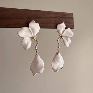 Enamel Petal Flower Drop Earrings in Five Colors Statement Jewelry
