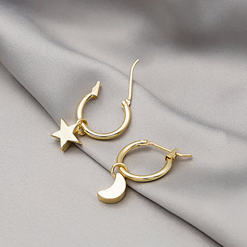 Mismatched Star and Crescent Moon Huggie Hoop Earrings