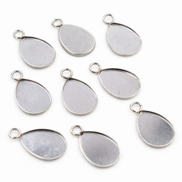 Steel Tone Teardrop Cabochon Pendant Bezel Settings