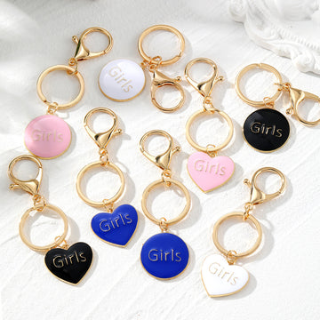 Gold Enamel Girls Heart and Round Keychain 8 Styles