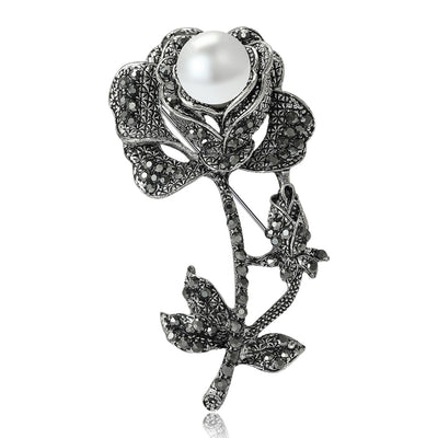 长茎玫瑰珍珠胸针 shown in product view 1 with visible metal and stone details