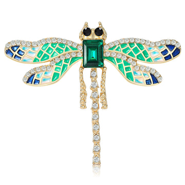 Long Tail Dragonfly Brooch in Purple or Green Crystal Wings