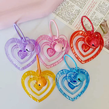 Translucent Nested Heart Bell Charms in Five Bright Colors