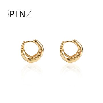 Silver-Tone Hammered Texture Small Huggie Hoop Earrings