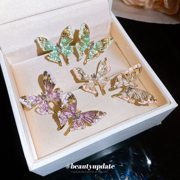 Crystal Butterfly Stud Earrings in Pink Purple and Green