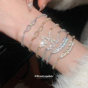 Zircon Adjustable Slider Bracelet Feather Heartbeat 5 Styles