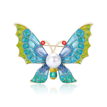Enamel Butterfly Brooch Pearl Center Three Color Options