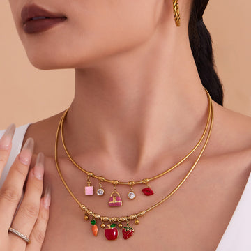 Snake Chain Charm Choker Necklaces Enamel Fruit And Heart