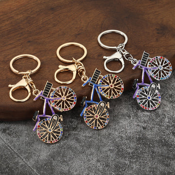 Rhinestone Bicycle Keychain With Split Ring And Lobster Clasp
