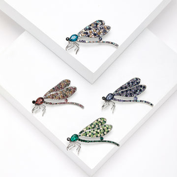 Crystal Covered Dragonfly Brooch in Four Mixed Color Palettes
