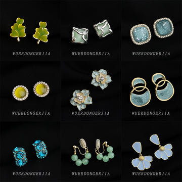 Assorted Gold Clip-On Earrings Enamel Stone Crystal