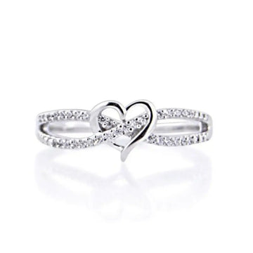 Double Heart Pave Band Ring In Gold And Silver Tones