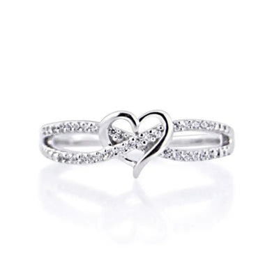 Silver-tone double-heart clear-stone band