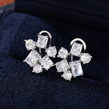 Baguette And Round Clear Stone Floral Cluster Stud Earrings