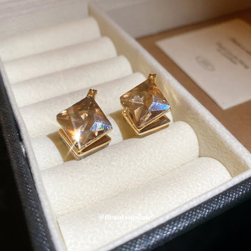 Champagne Faceted Diamond Shape Clip On Earrings Jewelry Design