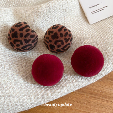 Round Flocked Stud Earrings - 2 Styles Polished Decorative Design