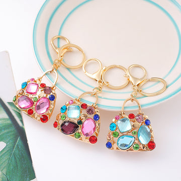 Gold Rhinestone Mini Handbag Keychains 3 Color Options