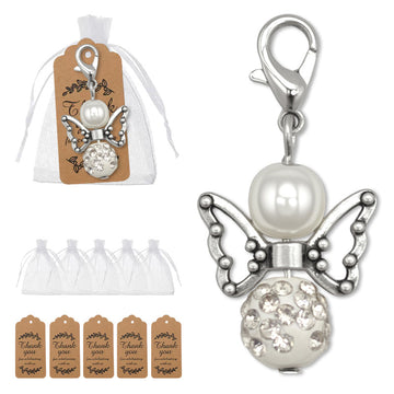 Pearl Angel Butterfly Wing Rhinestone Lobster Clasp Charm