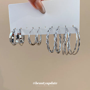 Silver Hoop Earring Set Four Pairs Twist Cross Style