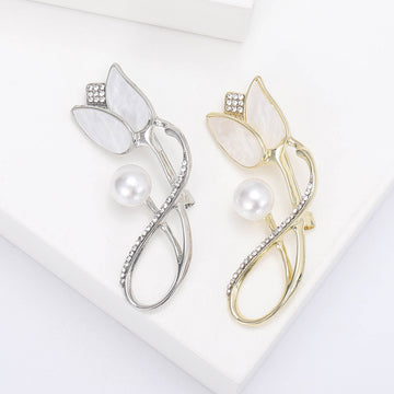Tulip Pearl Brooch in Silver and Gold Tone Finishes
