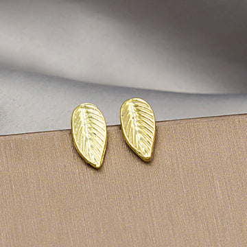 Gold Leaf Stud Earrings Mini Textured Metal Leaf Posts