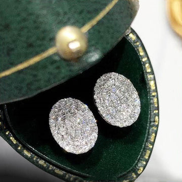Silver Tone Oval Pave Clear Crystal Stud Earrings Jewelry