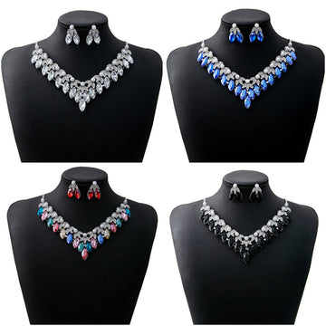 Five Color Marquise Fringe Necklace and Earring Jewelry Sets