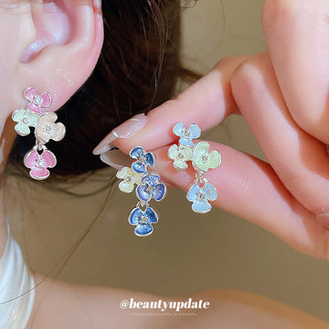 Crystal Flower Drop Earrings in Three Color Options