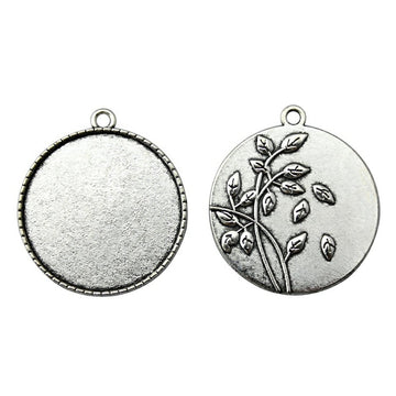 Round Botanical Cabochon Pendant Trays in 2 Finishes for Jewelry Making