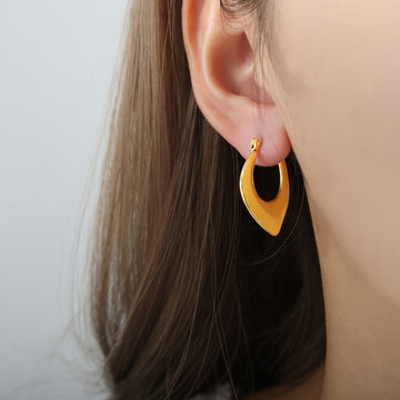 Gold Steel Geometric U Shape Hoop Earrings Smooth Metal