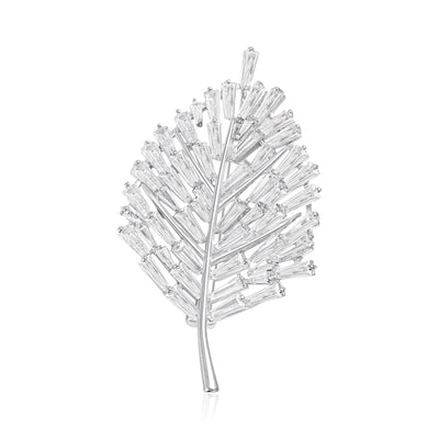 Baguette Crystal Leaf Brooch shown against a white display background