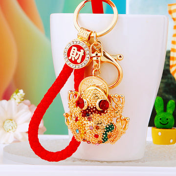 Jeweled Golden Toad Keychains with Fortune Cords and Loose Heart Loops