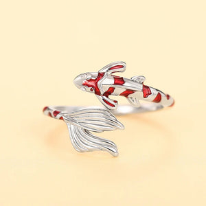 Koi Fish Open Ring and Stud Earrings Silver and Gold Tone