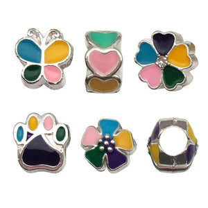Enamel Flower, Heart, Paw, and Butterfly Large-Hole Alloy Beads