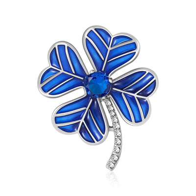Front view of the striped enamel four leaf clover brooch in three colors brooch and its color options