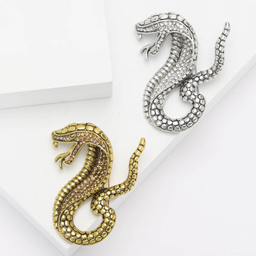 Antique Gold Silver Rhinestone Cobra Snake Brooch Scales