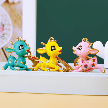 Jeweled Running Flower Fawn Keychains with Braided and Fortune Loops
