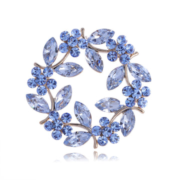 Blue Silver Tone Olive Branch Wreath Crystal Three Designs Metal Brooch Pin