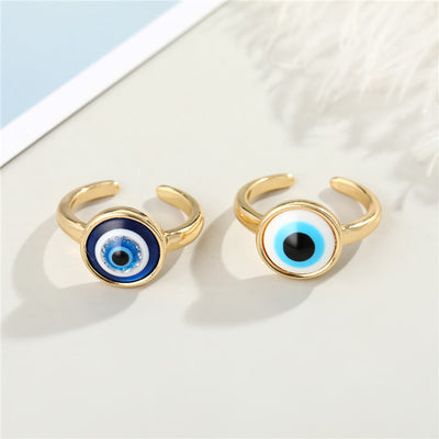Main product view of round Enamel Evil Eye Adjustable Rings in Gold and Silver Tone