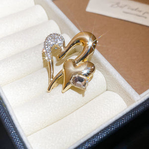 Dual Heart Crystal Accent Brooch Gold Silver 2 Tones
